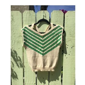 Lauren Moffatt Green Chevron Short Sleeve Sweater